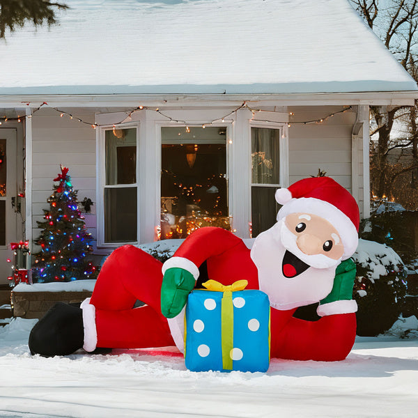 7FT Lighted Christmas Inflatable Decoration, Inflatable Santa Lying On Floor, Funny Blow Up Yard Decorations With Built-in LED Lights For Holiday Party Front Yard Lawn Garden Decor
