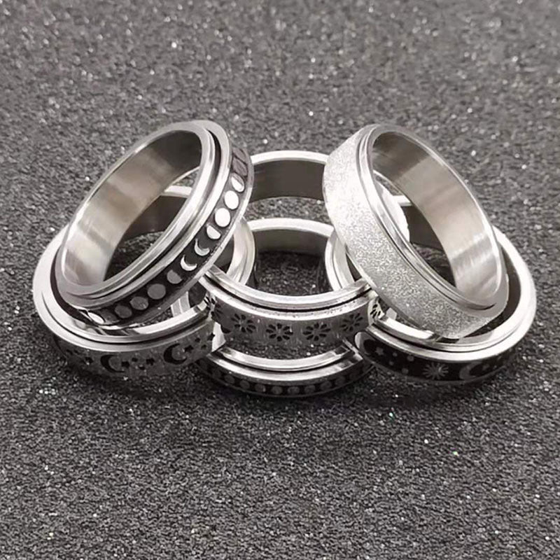 Stainless Steel Spinner Fidget Anxiety Ring for Stress Relief – Moon Star Rotating Band, Anti-Anxiety Ring for Men & Women, Minimalist Stainless Steel Jewelry