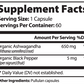 Nutrition Label for Senzura Adaptogen+ Ashwagandha and Black Pepper Extract Capsules