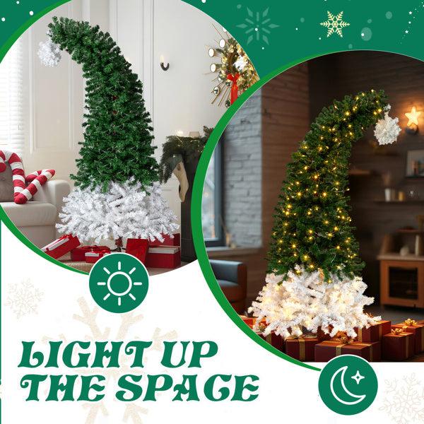 6 FT Santa Hat Style Pre-lit Christmas Tree, Hinged Artificial Xmas Tree Pine Tree With 250 Warm White Lights, 839 Branch Tips For Holiday Party Store Office Home, Green & White