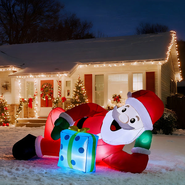 7FT Lighted Christmas Inflatable Decoration, Inflatable Santa Lying On Floor, Funny Blow Up Yard Decorations With Built-in LED Lights For Holiday Party Front Yard Lawn Garden Decor