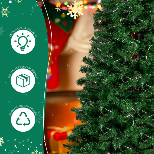 6 FT Santa Hat Style Pre-lit Christmas Tree, Hinged Artificial Xmas Tree Pine Tree With 250 Warm White Lights, 839 Branch Tips For Holiday Party Store Office Home, Green & White