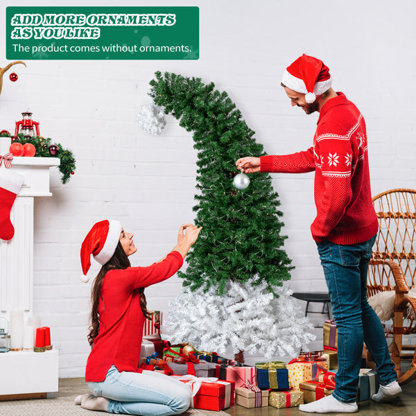 6 FT Santa Hat Style Pre-lit Christmas Tree, Hinged Artificial Xmas Tree Pine Tree With 250 Warm White Lights, 839 Branch Tips For Holiday Party Store Office Home, Green & White