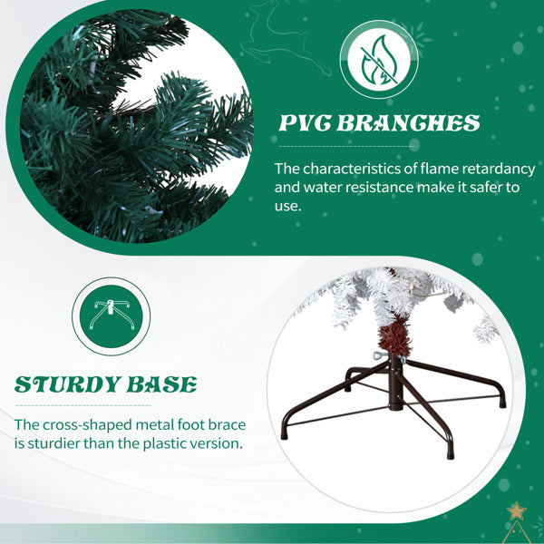 6 FT Santa Hat Style Pre-lit Christmas Tree, Hinged Artificial Xmas Tree Pine Tree With 250 Warm White Lights, 839 Branch Tips For Holiday Party Store Office Home, Green & White