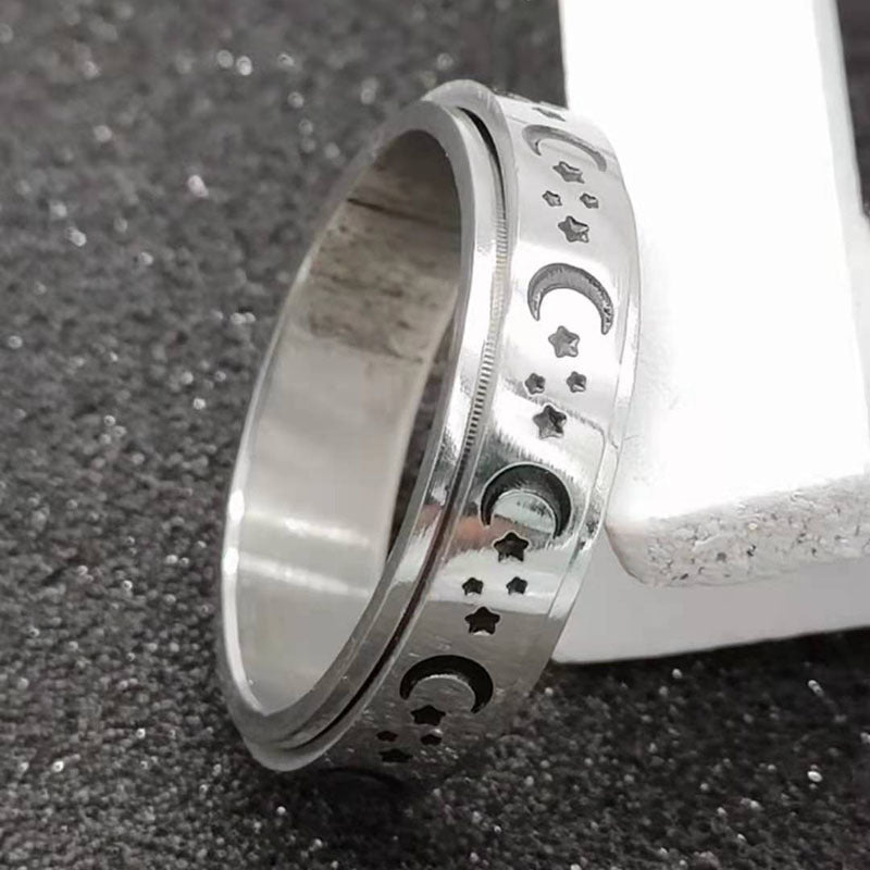 Stainless Steel Spinner Fidget Anxiety Ring for Stress Relief – Moon Star Rotating Band, Anti-Anxiety Ring for Men & Women, Minimalist Stainless Steel Jewelry